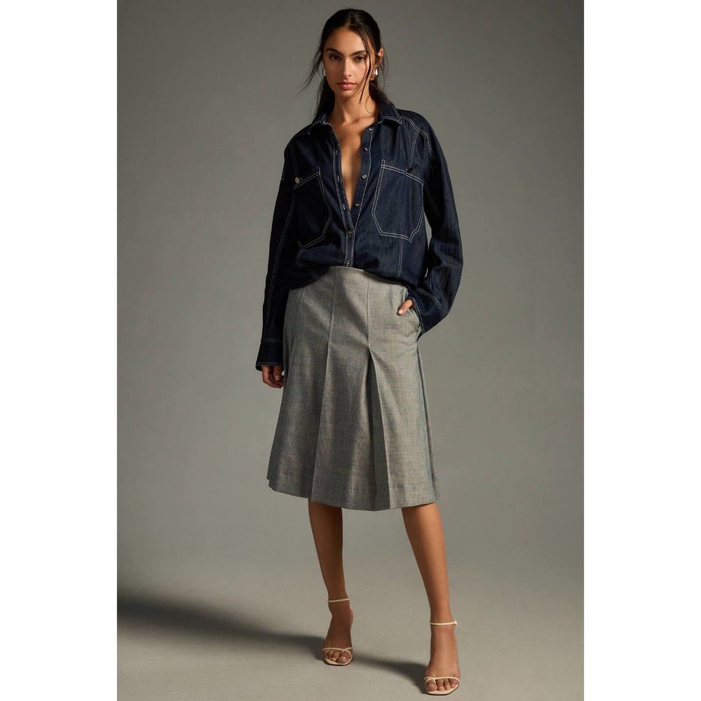 Anthropologie Dark Indigo Denim Button-Up Shirt
